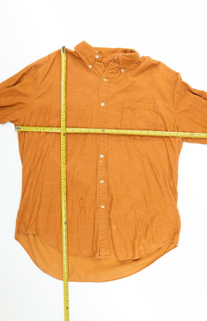 Lands' End Men's Orange Corduroy Button-Down Shirt L Regular Fit