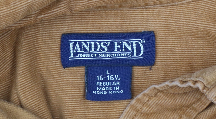 Lands' End Men's Orange Corduroy Button-Down Shirt L Regular Fit