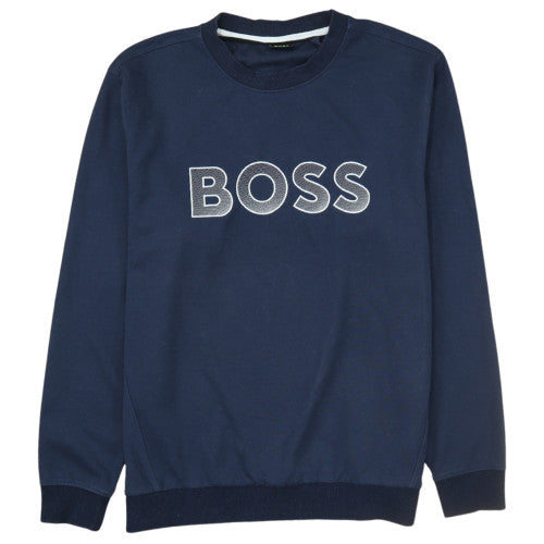 Hugo Boss Men's Blue Crew Neck Embroidered Logo Sweatshirt Size L