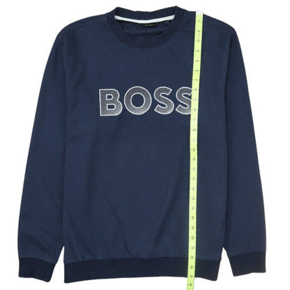 Hugo Boss Men's Blue Crew Neck Embroidered Logo Sweatshirt Size L