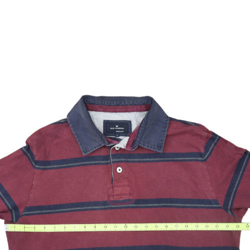 Marks and Spencer Blue Harbour Men's Burgundy Striped Long Sleeve Polo L Regular Fit