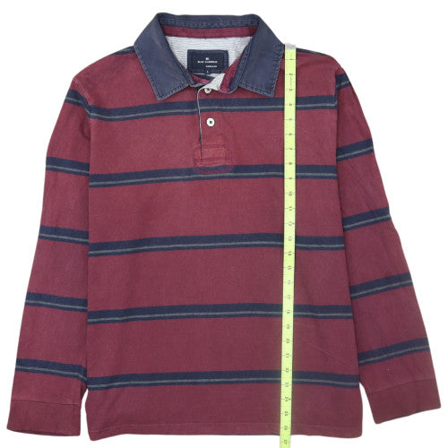 Marks and Spencer Blue Harbour Men's Burgundy Striped Long Sleeve Polo L Regular Fit