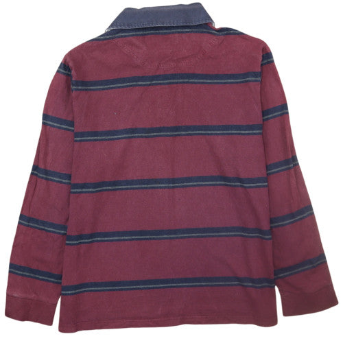 Marks and Spencer Blue Harbour Men's Burgundy Striped Long Sleeve Polo L Regular Fit