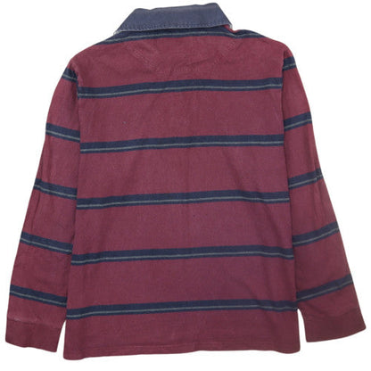 Marks and Spencer Blue Harbour Men's Burgundy Striped Long Sleeve Polo L Regular Fit
