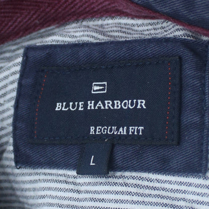 Marks and Spencer Blue Harbour Men's Burgundy Striped Long Sleeve Polo L Regular Fit