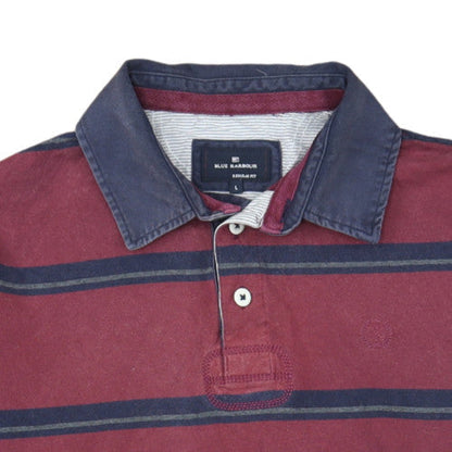 Marks and Spencer Blue Harbour Men's Burgundy Striped Long Sleeve Polo L Regular Fit