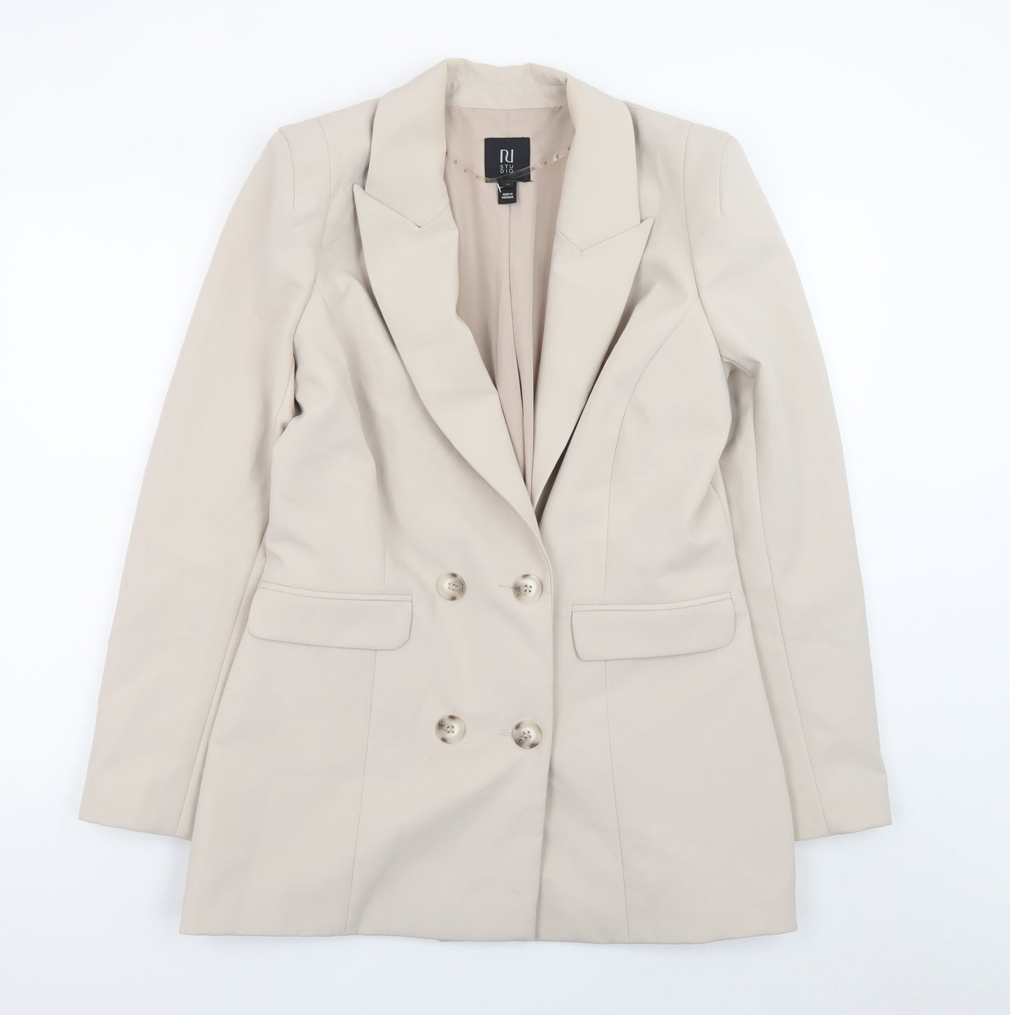 River Island Women Beige Double-Breasted Blazer Size 12