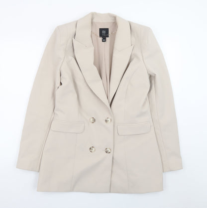 River Island Women Beige Double-Breasted Blazer Size 12