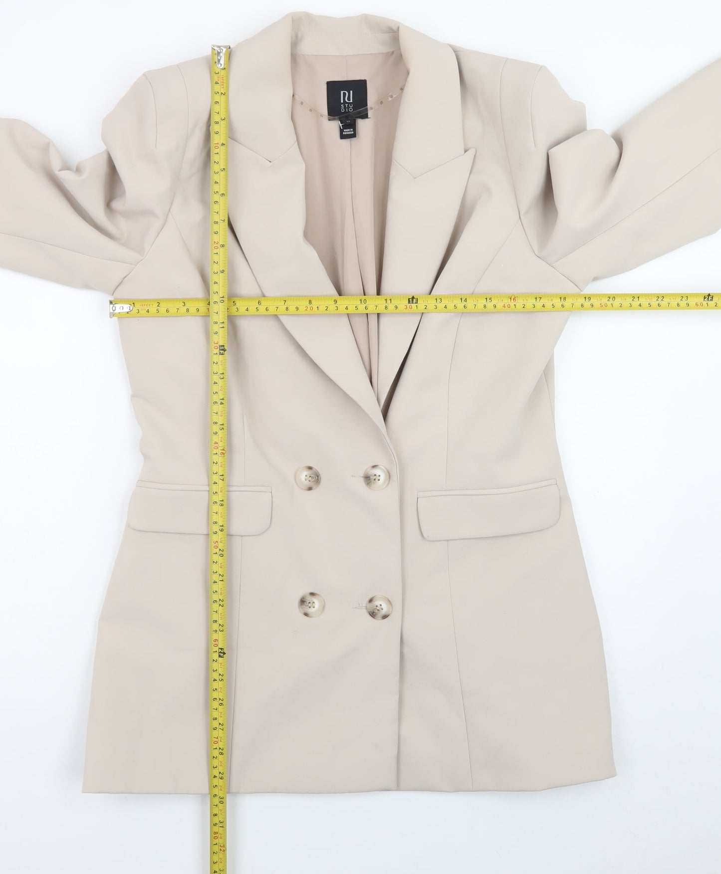 River Island Women Beige Double-Breasted Blazer Size 12