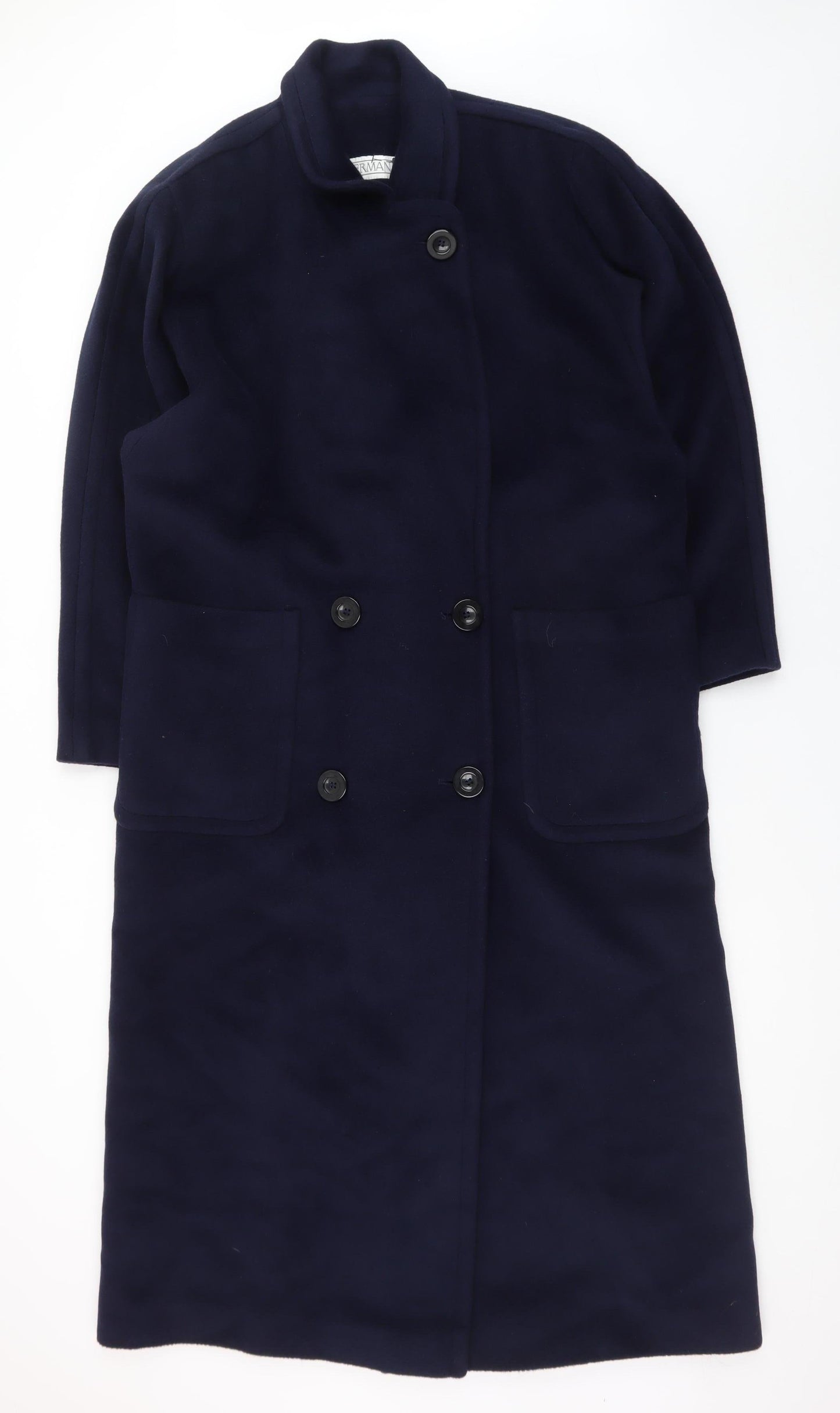 Huberman Womens Blue Wool Cashmere Angora Long Overcoat UK 14