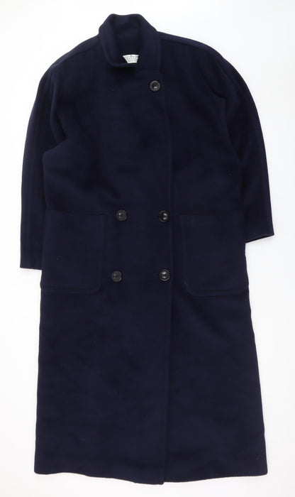 Huberman Womens Blue Wool Cashmere Angora Long Overcoat UK 14