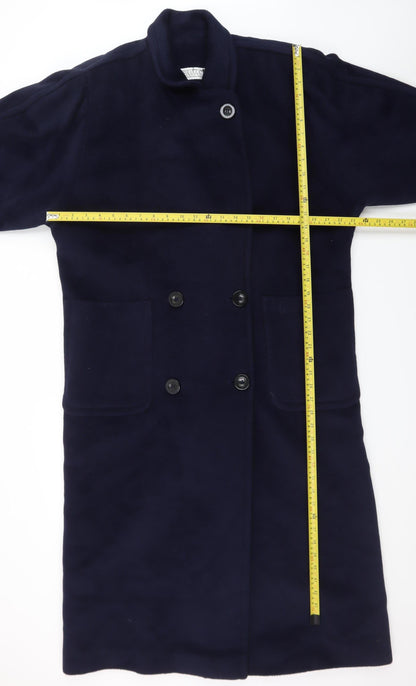 Huberman Womens Blue Wool Cashmere Angora Long Overcoat UK 14
