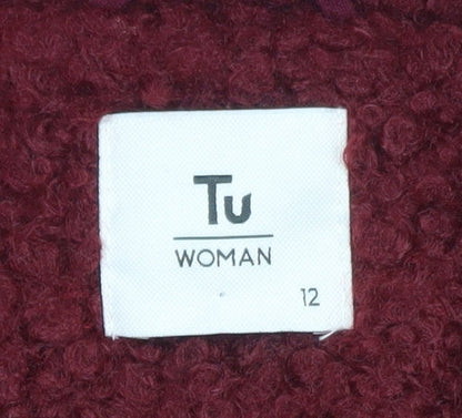 Tu Women Red Mid-Length Textured Button Coat Size 12