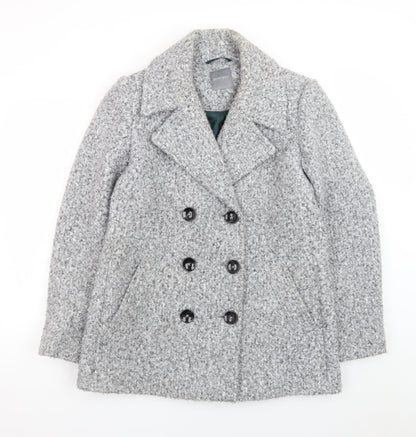 Principles Women's Grey Pea Coat Size 14 Polyester Lined Double Breasted