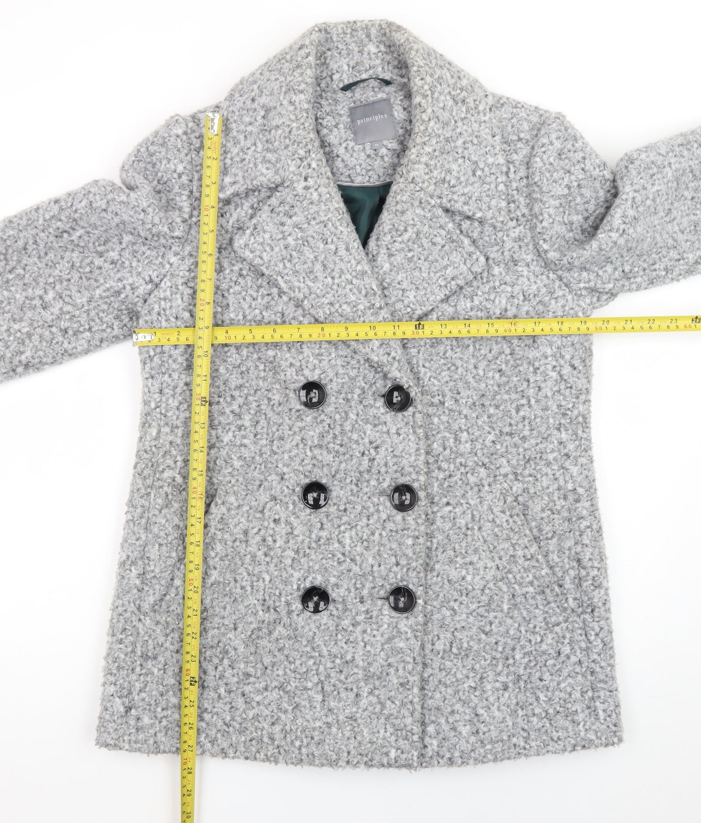Principles Women's Grey Pea Coat Size 14 Polyester Lined Double Breasted