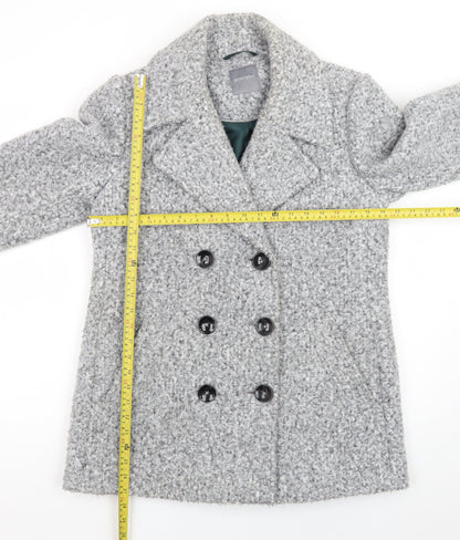 Principles Women's Grey Pea Coat Size 14 Polyester Lined Double Breasted