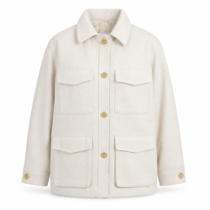 H&M Women Ivory Mid-Length Twill Jacket Size 12 Button Casual Style