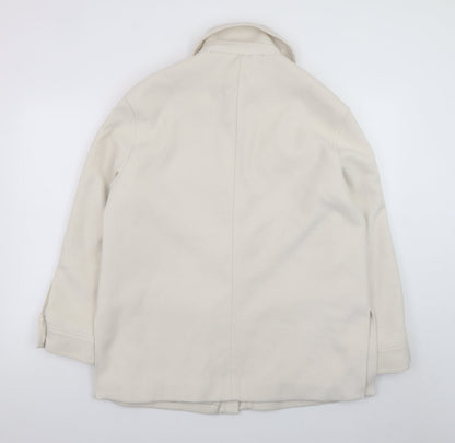 H&M Women Ivory Mid-Length Twill Jacket Size 12 Button Casual Style