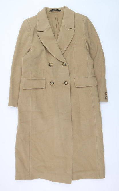 Marks & Spencer Women’s Beige Wool Long Coat Size 12 Petite Vintage