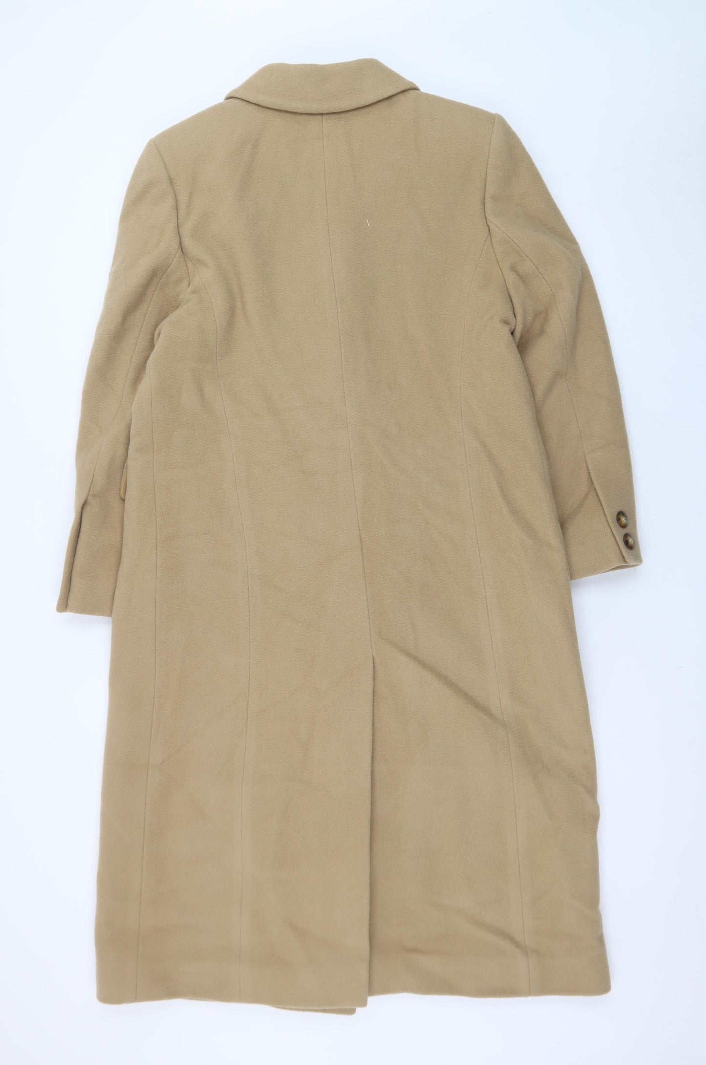 Marks & Spencer Women’s Beige Wool Long Coat Size 12 Petite Vintage
