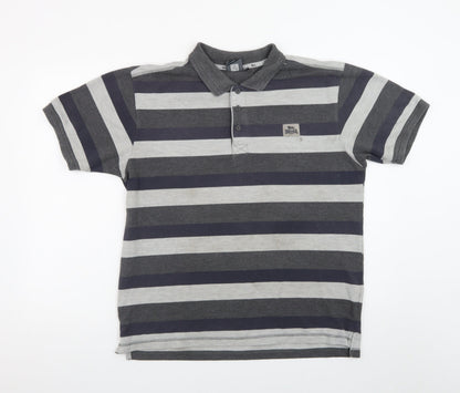 Lonsdale Men’s Grey Striped Short Sleeve Polo Shirt Size L