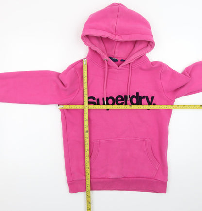 Superdry Womens Pink Hoodie UK 12 Pullover Logo Hooded Sweatshirt