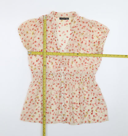 Atmosphere Womens Beige Floral Chiffon Blouse Size 12 Short Sleeve Tunic
