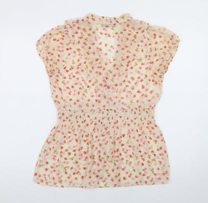 Atmosphere Womens Beige Floral Chiffon Blouse Size 12 Short Sleeve Tunic