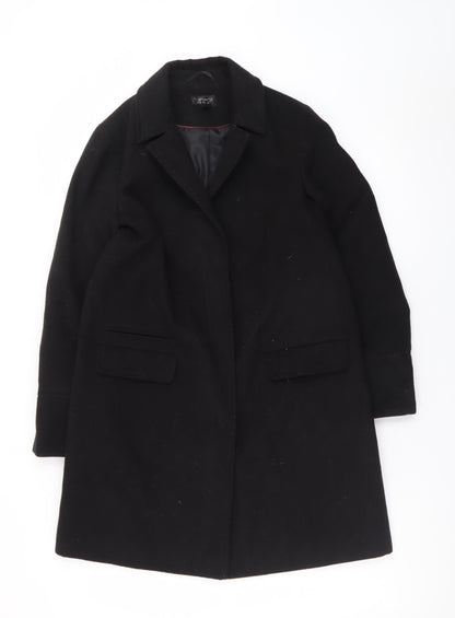 Topshop Women's Black Wool Blend Mid-Length Overcoat UK 8