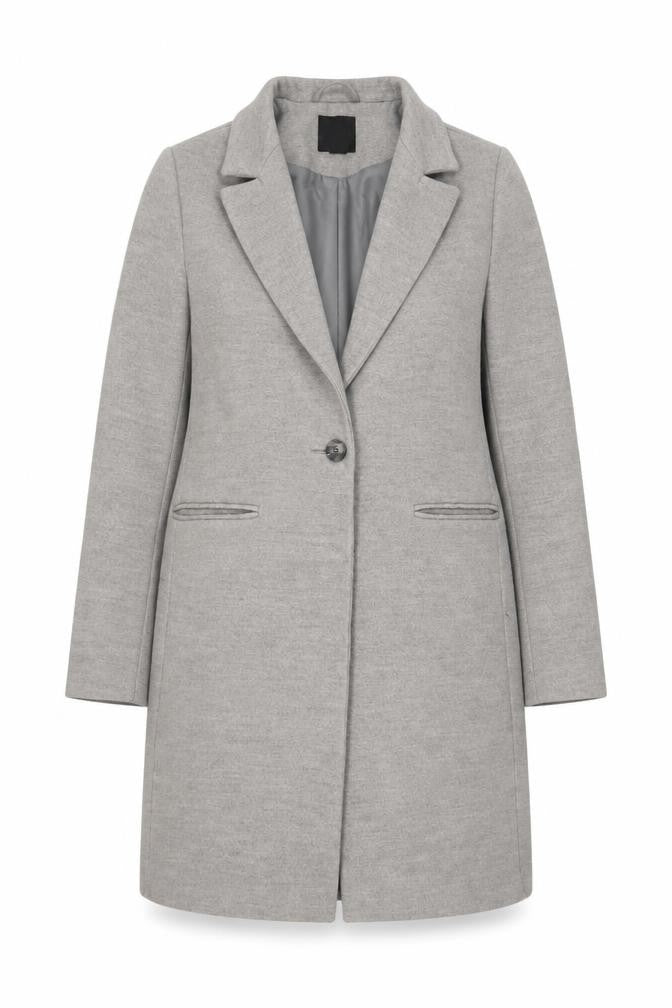 New Look Women Grey Mid-Length Overcoat Size 10 Lined Button Front