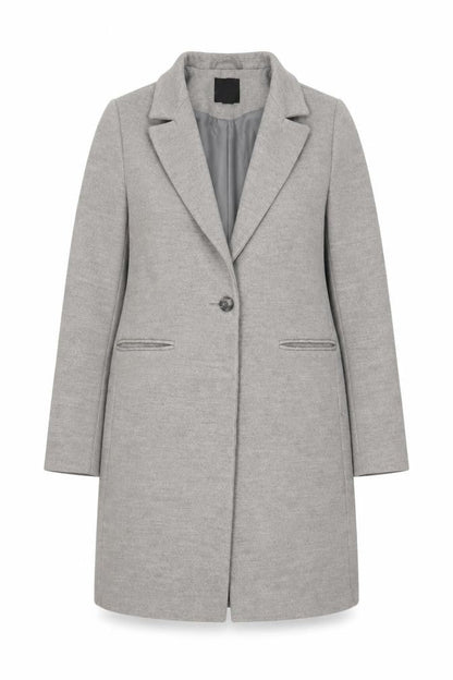 New Look Women Grey Mid-Length Overcoat Size 10 Lined Button Front