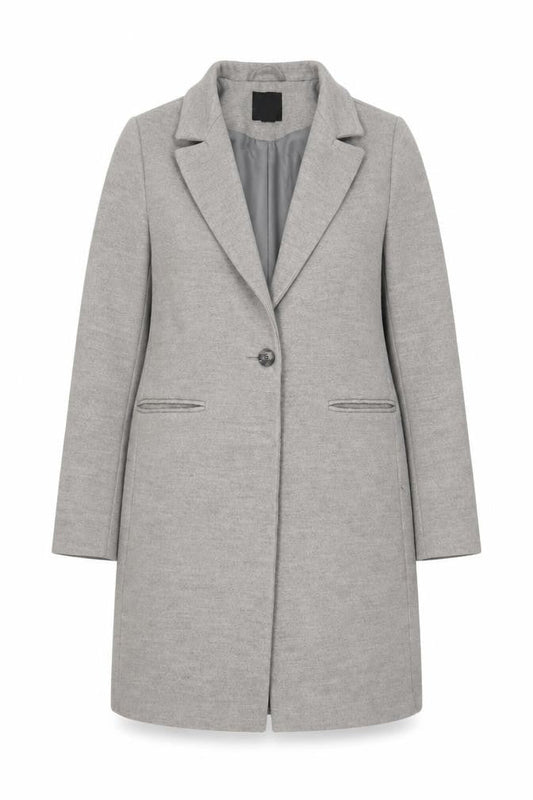 New Look Women Grey Mid-Length Overcoat Size 10 Lined Button Front