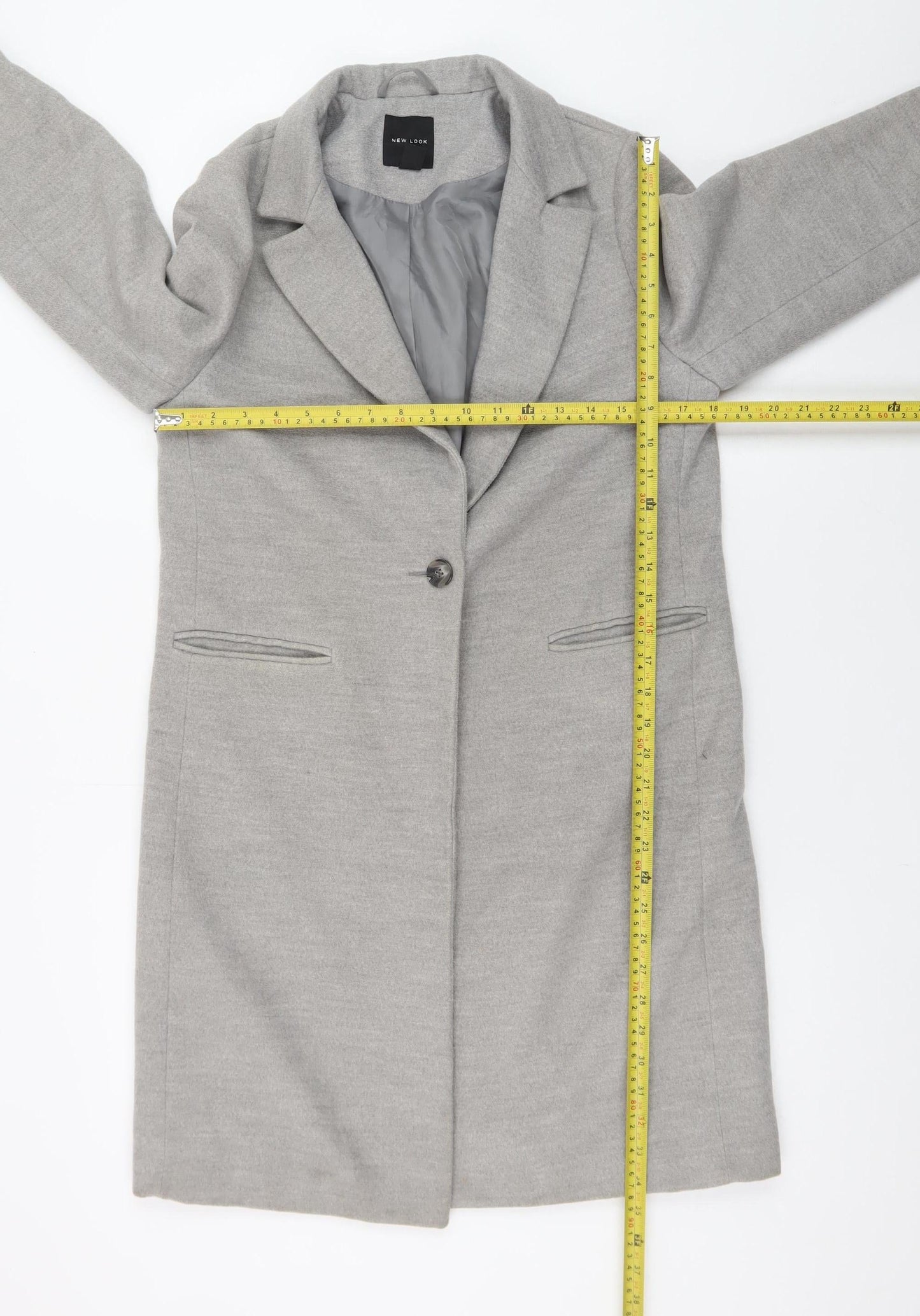New Look Women Grey Mid-Length Overcoat Size 10 Lined Button Front