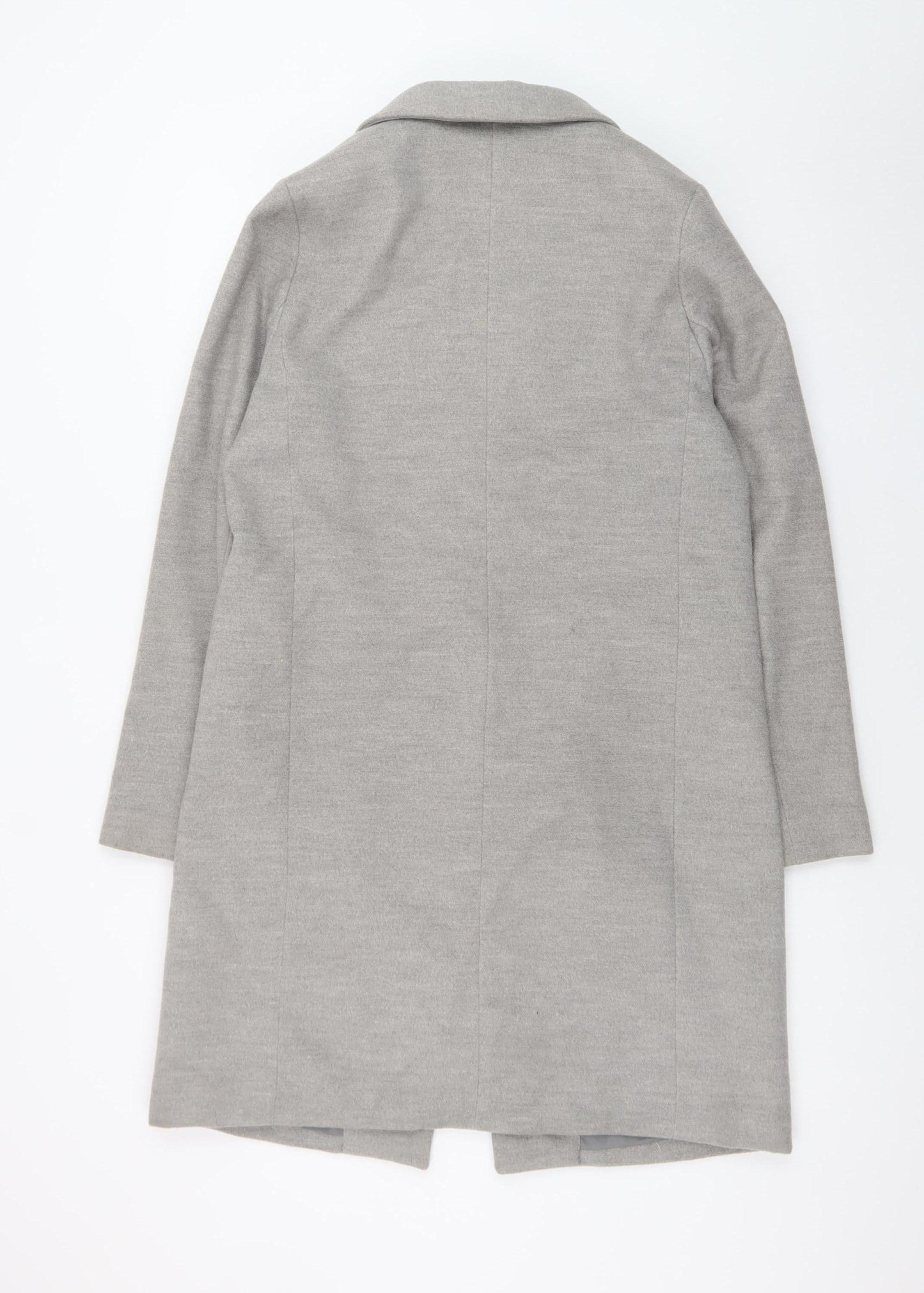 New Look Women Grey Mid-Length Overcoat Size 10 Lined Button Front