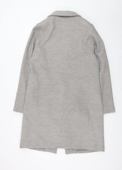 New Look Women Grey Mid-Length Overcoat Size 10 Lined Button Front