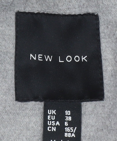 New Look Women Grey Mid-Length Overcoat Size 10 Lined Button Front