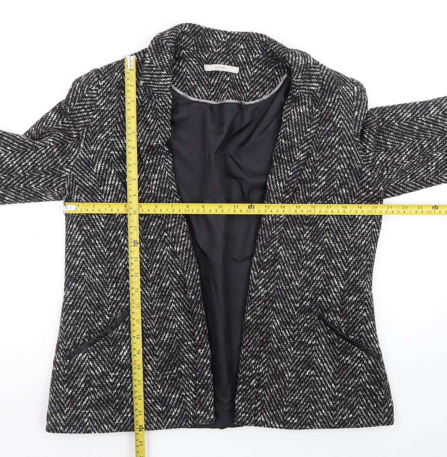 George Women’s Black Herringbone Tweed Blazer Size 14 Workwear Jacket