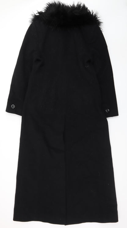 Yessica Womens Black Wool Cashmere Long Overcoat with Faux Fur Collar Size 12