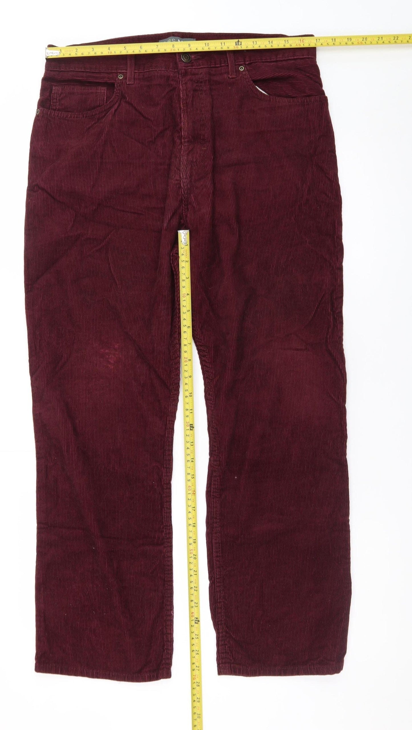 Marks and Spencer Men's Red Corduroy Trousers 34W 29L Regular Fit