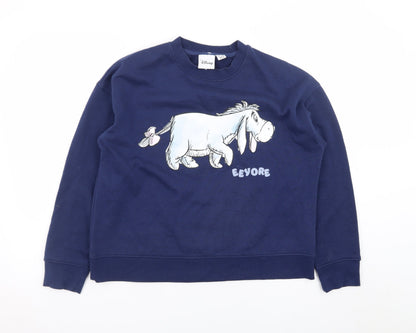 Disney Women Navy Blue Eeyore Sweatshirt Size S 10/12 Crew Neck