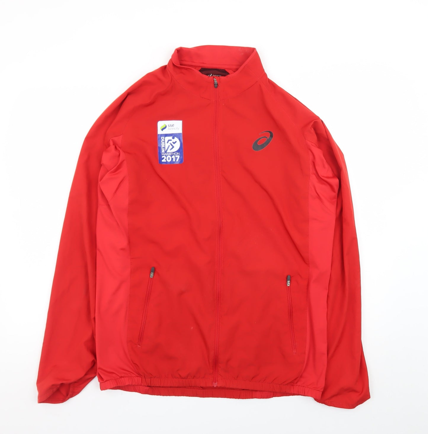 Asics Men's Red Windbreaker Running Jacket L Marathon 2017 Lightweight