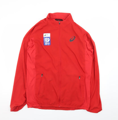 Asics Men's Red Windbreaker Running Jacket L Marathon 2017 Lightweight