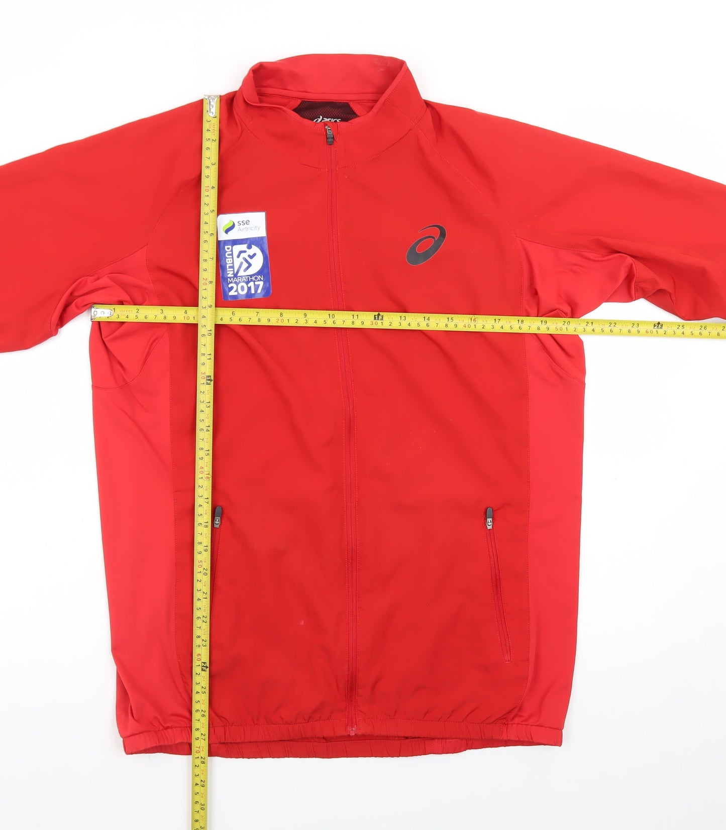 Asics Men's Red Windbreaker Running Jacket L Marathon 2017 Lightweight
