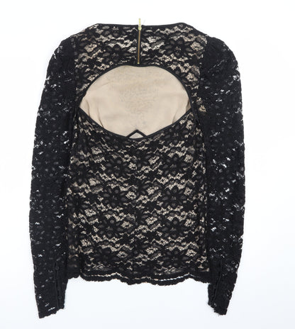 Bastyan Women Black Size 10 Lace Beaded Sheath Dress