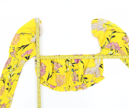PrettyLittleThing Women’s Yellow Floral Cropped Blouse UK 12