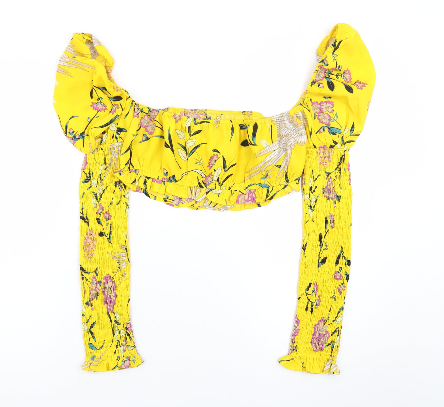 PrettyLittleThing Women’s Yellow Floral Cropped Blouse UK 12