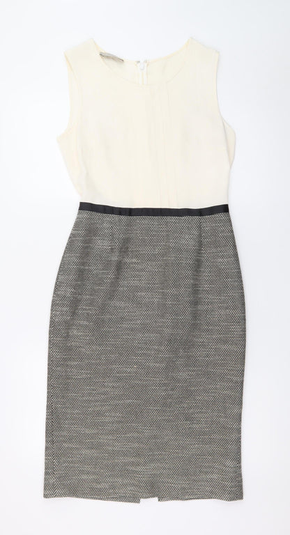 Hobbs Women Ivory Black Sheath Dress Size 8 Sleeveless Workwear