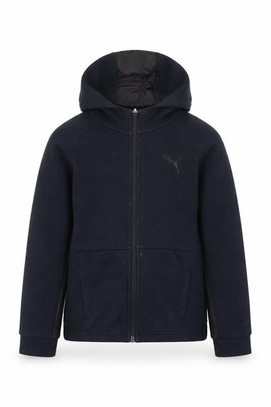 Front view of Puma boys’ black full zip fleece hoodie 7-8 years