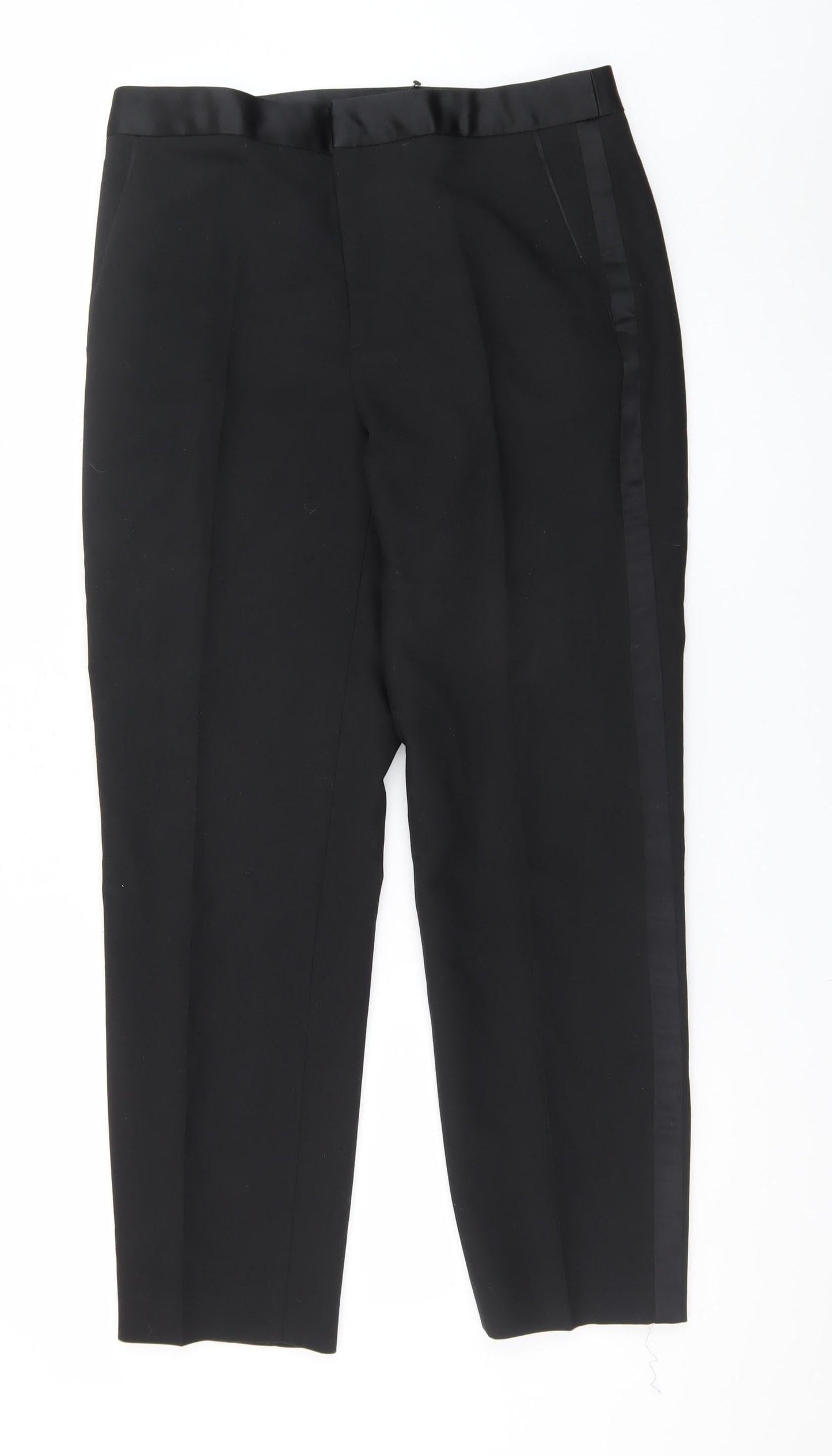 Zara Womens Black Slim Fit Satin Trim Dress Pants Size L