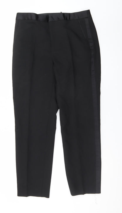Zara Womens Black Slim Fit Satin Trim Dress Pants Size L